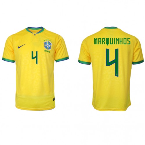Lacne Muži Futbalové dres Brazília Marquinhos #4 MS 2022 Krátky Rukáv - Domáci